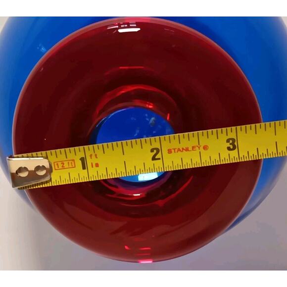 Art Glass Cobalt Blue With Red Open Top Bottle 5"H - Picture 9 of 13